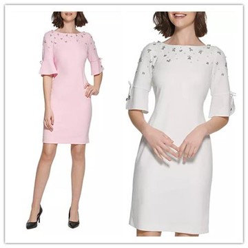 老爺爺家的純元 有瑕疵 釘珠中袖款 兩色連衣裙 富家千金 有大碼