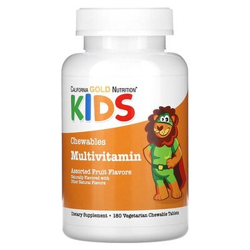 California Gold Nutrition, 兒童多維生素咀嚼片，含維生素 A、維生素 C、維生素 E 和蘋果粉，什錦水果味，180 粒素食片