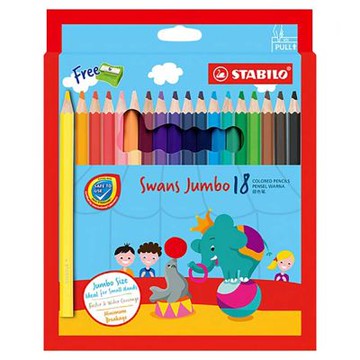 STABILO 德國 思筆樂 Swans Jumbo 特大油性色鉛筆  紙盒 18色組 / 盒 ST1875J