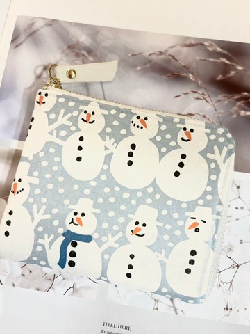 【聖誕禮物】雪人 L型短夾 輕薄 零錢包 皮包 錢包 短夾 交換禮物