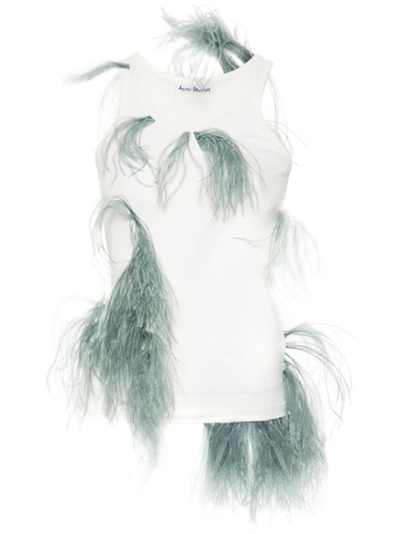 Acne Studios - feather-detailing ribbed tank top - women - Elastane/Ostrich Feather/Cotton - M - White
