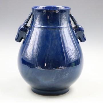 清雍正祭藍釉鹿頭尊福筒仿古老貨瓷器家居博古裝飾擺件古董古玩1入