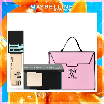 【MAYBELLINE 媚比琳】FIT ME反孔特霧零瑕美肌組(粉底液Pro版+磨皮嫩粉餅) 色號110白皙色