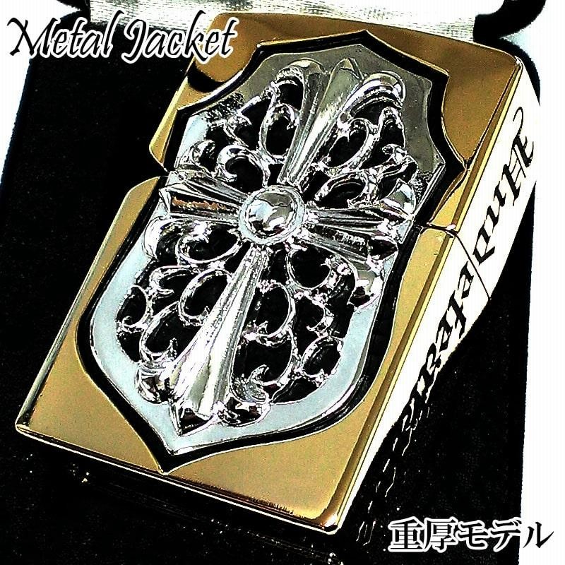 ZIPPO メタルジャケット 超重厚 ジッポ 金銀 ライター ゴールド クロス 