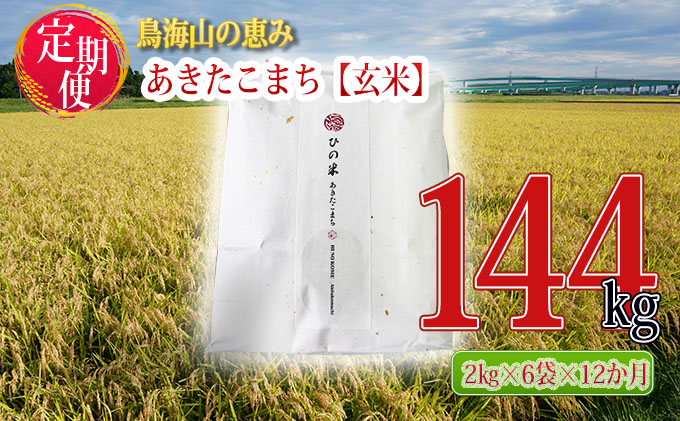 《定期便》12kg×12ヶ月 秋田県産 あきたこまち 玄米 2kg×6袋 神宿る里の米「ひの米」（お米 小分け）