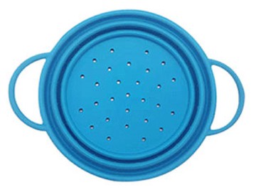 Dr. Cook 矽膠可摺疊蒸煮籃 瀝水籃 濾水籃 水果籃 16cm - 藍色