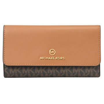MICHAEL KORS Jet Set Charm 印花拼接三折零錢長夾.深咖/咖