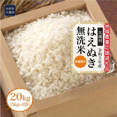 ふるさと納税 大蔵村 令和5年産　はえぬき[無洗米]20kg(5kg×4袋)〜地域農業応援返礼品〜