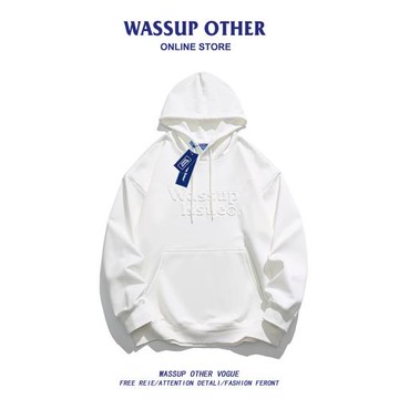 WASSUP OTHER純色連帽潮牌衛衣男情侶百搭寬松休閑2023新款美式