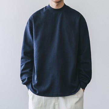 台灣公司貨 免運 可開票 男装 300g闊型紋原創日系男裝長袖T恤半高領春季打底衫情侶潮