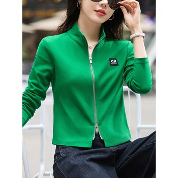 薄短款外套女春秋季款 立領開衫拉鏈運動小衫修身純棉長袖t恤上衣