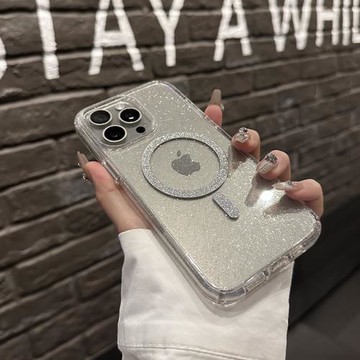 云寅適用于蘋果15promax手機殼新款透明亞克力閃粉iPhone14高顏值17promax磁吸16Plus全包加厚3防摔高級感16E