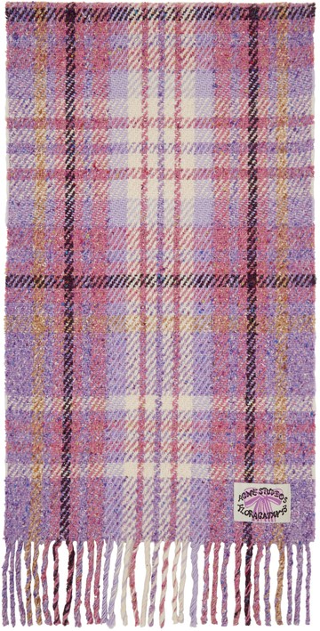 Acne Studios 紫色格纹流苏围巾