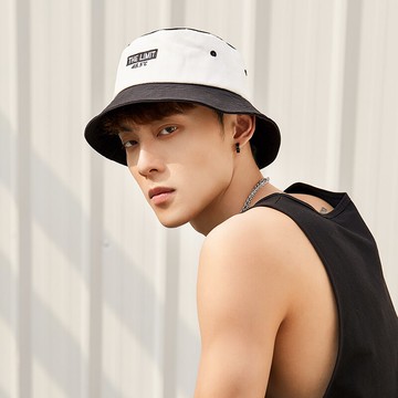 漁夫帽男潮牌嘻哈帽子男士遮陽防曬帽戶外太陽帽拼色刺繡秋冬款