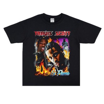 美國嘻哈說唱歌手特拉維斯·斯科特重磅印花厚實寬松純棉T恤男女