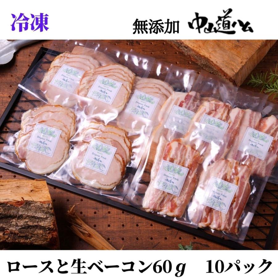 お取り寄せ 無添加ハムセット ロース 生ベーコン 冷凍60g 各5個 詰め合わせ 無添加 中山道ハム