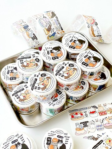開心動物貓咪萬歲/狗狗萬歲特殊油墨印刷3公分和紙膠帶/2款圖案