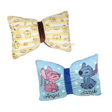 【Sanrio 三麗鷗】雙行蝴蝶結靠枕 （買一送一）-布丁狗＋史迪奇 （42x27cm） _廠商直送