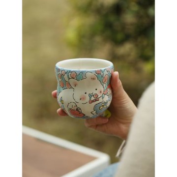 藍蓮花羨鳥文社釉下彩手繪手握杯咖啡杯陶瓷杯子馬克杯女士高顏值