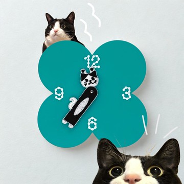 【客製化刺繡】goody貓咪/竉物 藍綠色花花時鐘