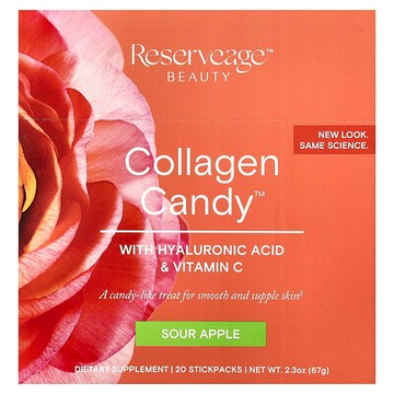 Reserveage Beauty, 膠原蛋白糖果，酸蘋果，20 包，每片 0.1 盎司（3.35 克）