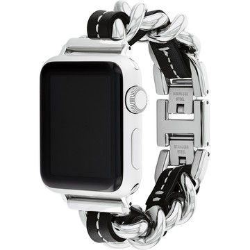 COACH Apple Watch 錶帶 38/41mm 適用 鍊帶結合皮錶帶 - 銀x黑(不含手錶)