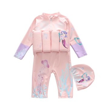 兒童連體浮力泳衣小童女童嬰幼兒泳裝女孩寶寶長袖防曬速干游泳裝