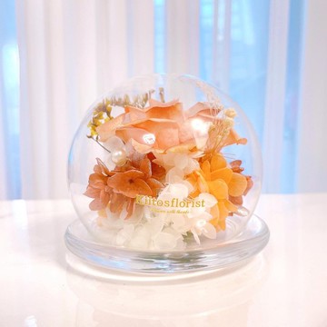 【客製化禮物】Kiitosflorist 10cm永生花迷你玻璃球 - 橙金