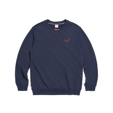 EDWIN 男款 經典小W繡厚長袖T恤 (丈青色) #上衣