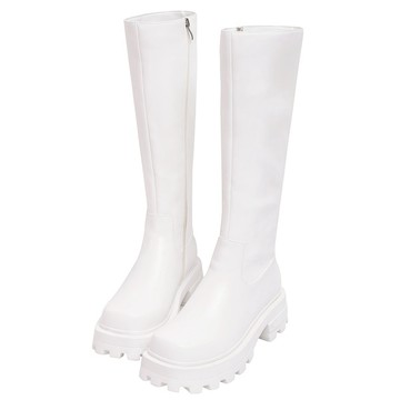 ANNSTAR 蕾菈聯名-女團的直腿濾鏡厚底及膝長靴5.5cm-白