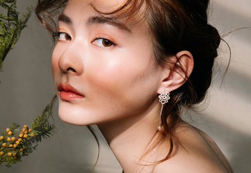 蕾絲寶石系列 / Ruby / 紅寶石長鍊珍珠耳環 / 銀飾 禮物