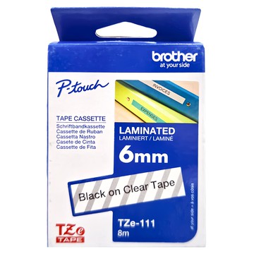 Brother P-touch 6mm 護貝標籤帶 TZe-111 8m  透明底黑字