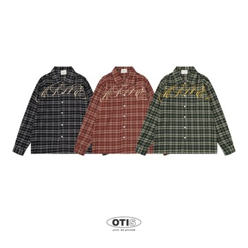 【OTIS】 「現貨速出」格紋手寫字 襯衫 日系 長袖 寬鬆 落肩 復古 美式 街頭