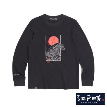 江戶勝 男裝 加大碼 經典斜紋印花長袖T恤-黑色