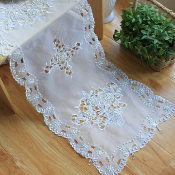 韓式蕾絲手工釘珠刺繡外貿原單桌旗床頭柜鞋柜五斗柜蓋布裝飾巾