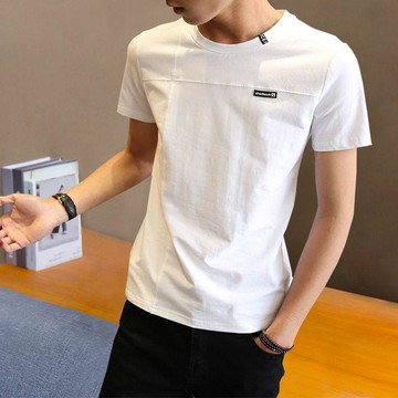 冰絲短袖 涼感 透氣 男士短袖恤純棉潮牌修身夏季男裝上衣服冰絲薄款潮流半袖體恤衫0707