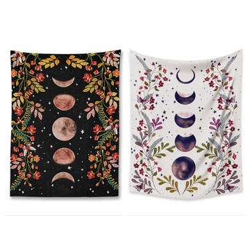 【光之捕夢網】月相 月亮花朵背景掛布 牆裝飾背景喜慶裝飾墊冥想桌布餐桌墊 拍照佈景