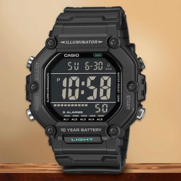 CASIO 卡西歐 LCD大屏幕顯示 10年電力手錶 618限定禮遇 送禮推薦-黑/加長型錶帶 AE-1600HX-1B
