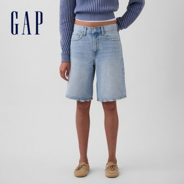 【GAP】11吋中腰長款牛仔短褲-淺靛藍色(889871)