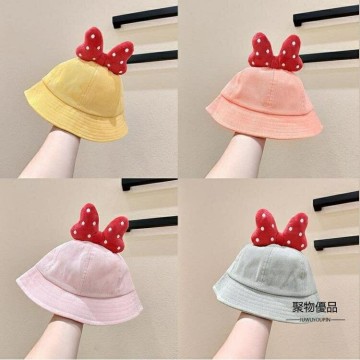 漁夫帽男女童遮陽嬰兒盆帽超萌兒童帽子韓版可愛蝴蝶結寶寶【聚物優品】