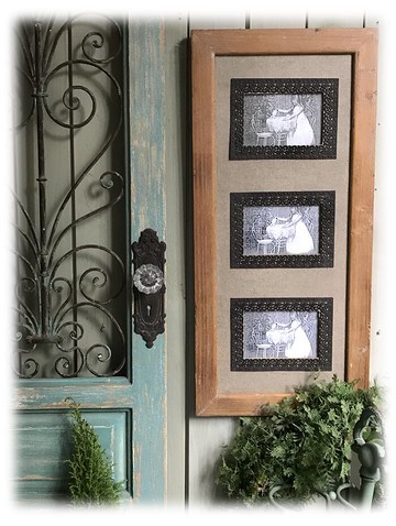 實木復古做舊三聯相框 照片墻 懷舊風格1入