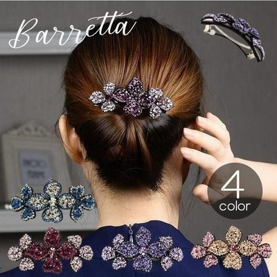 バレッタ ヘアアクセサリー レディース ラインストーン ビジュー キラキラ お花 フラワー エレガント 大ぶり 大きめ 大人可愛い 存在感 髪留 通販 Lineポイント最大get Lineショッピング