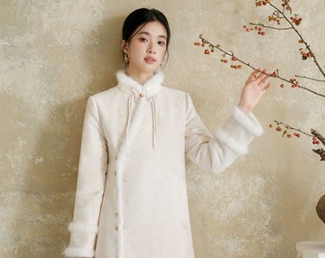 新中式復古中國風 全開襟毛領夾棉外套