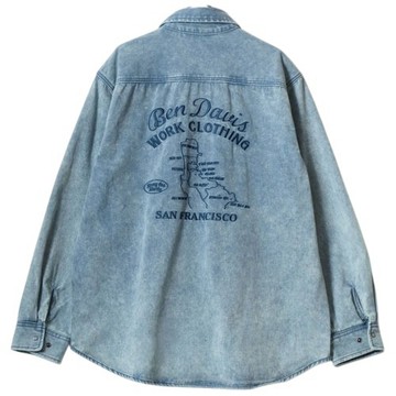 BEN DAVIS 25780020-64 TWILL EMB SHIRT 電繡圖像 長袖襯衫 (水洗藍色)