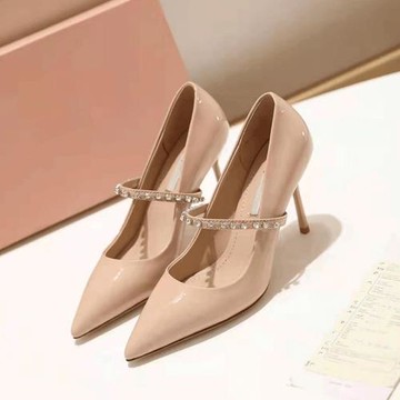 夏歐美水鉆漆皮套腳正裝一字帶