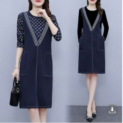 予約商品 大きいサイズ レディース 重ね着風 ジャンパースカート ７分袖 ワンピース オーバーサイズ 韓国ファッション ビッグサイズ 通販 Lineポイント最大get Lineショッピング