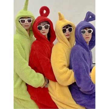 加大碼天線寶寶兒童卡通連體睡衣可愛秋冬珊瑚法蘭絨成人情侶演出