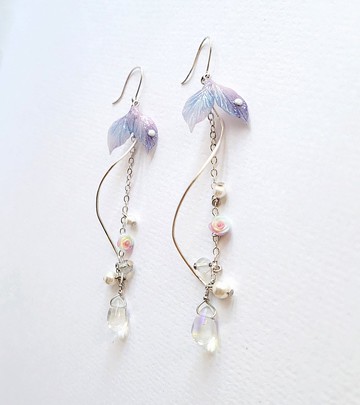 浪花人魚 垂墜式純銀耳環/耳夾