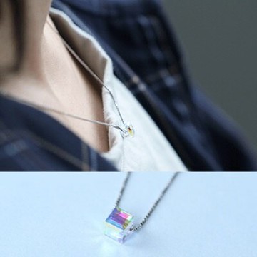 925純銀項鍊 水晶吊墜-歐美時尚極光方糖生日情人節禮物女飾品73gy45【獨家進口】【米蘭精品】