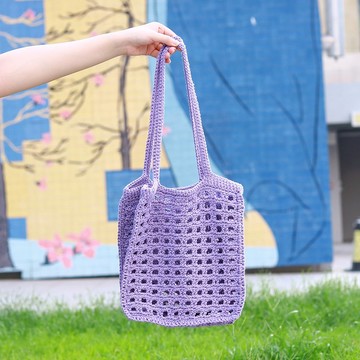 鏤空格子鬆餅手提包 - 香芋紫